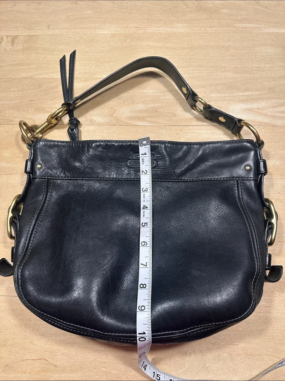 Coach Zoe Black Leather Hobo Shoulder Bag with Gold Hardware